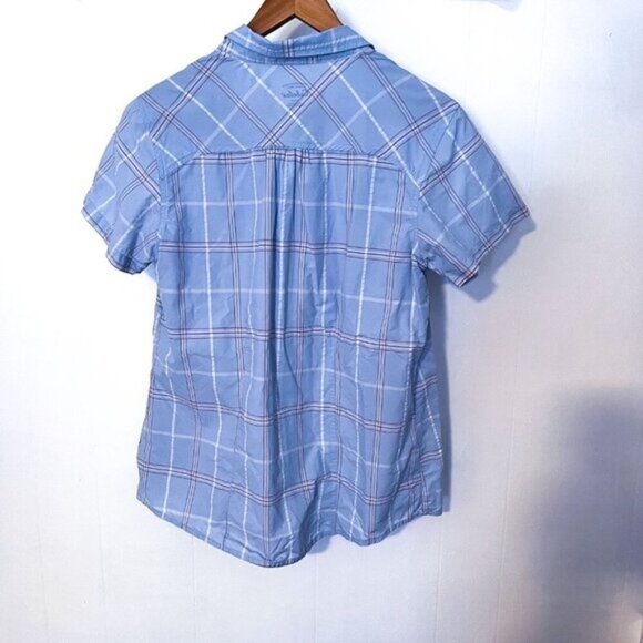 Cabela's Women's Blue/White Plaid Short Sleeve Casual Button-Down Shirt Top M - Picture 3 of 8